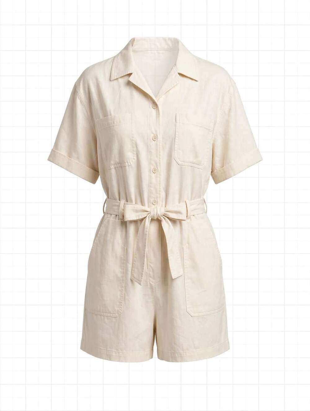 Banana Republic Linen Blend Short Sleeve Belted Utility Romper